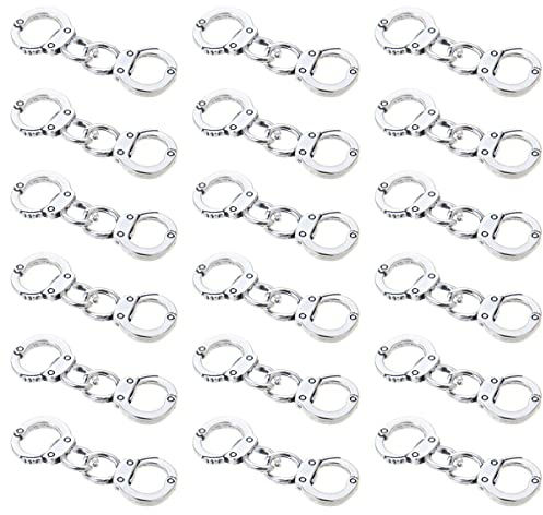 JKJF 20 Paar Metall Handschellen Anhänger Mini Simulation Handschellen Polizist Anhänger Verbinder für DIY Handwerk Halskette Armband Schmuck Herstellung - Silber