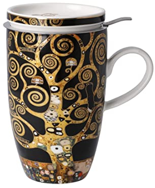 Goebel Gustav Klimt Tasse à thé en porcelaine avec couvercle et passoire 450 ml Motif arbre de vie