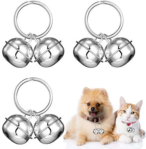 Hotop 3 Set Campanelli per Cani e Gatti Extra Rumorosi Ciondolo di Campanello di Collare Campanelli per Animali Regali Coniglio Guinzaglio(Argento)