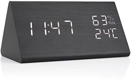 TOPINCN Digitaler Holzwecker, Holzwecker LED Digital Zeit/Temperatur/Feuchtigkeitsanzeige Sprachsteuerung Elektrische Holzuhren