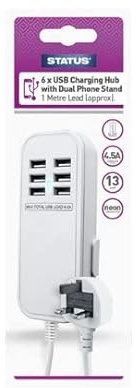 STATUS Extension USB Charging Hub | 6 x USB Charging Hub | White 4.5 amp | 1 Meter Extension Lead | A6USB1MTRWH1PKB3
