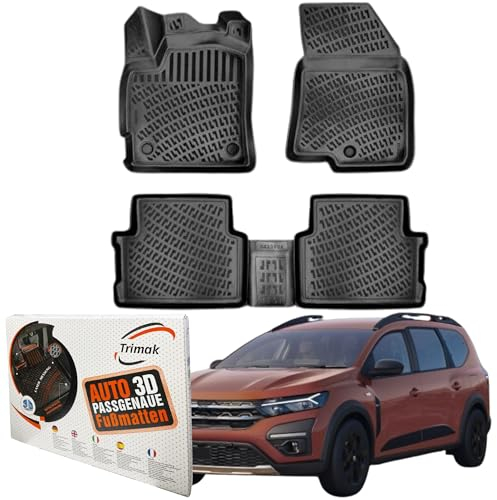 Trimak Passgenau 3D Fussmatten Auto Kompatibel mit Dacia Jogger ab 2021 Auto Zubehör 1. Und 2. Reihe Gummimatten Autos TPE Allwetter Geruchlos rutschfest Vorne und Hinten Schwartz