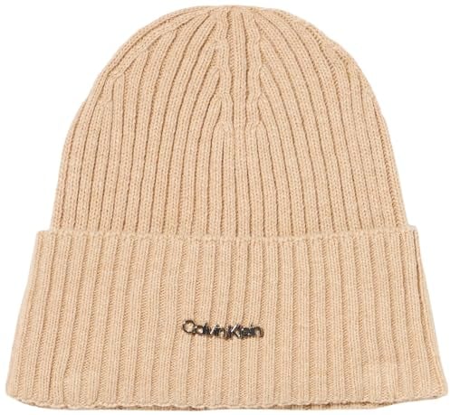 Calvin Klein Damen Strickmütze Ck Must Logo Beanie Wintermütze, Beige (Silver Mink), Onesize