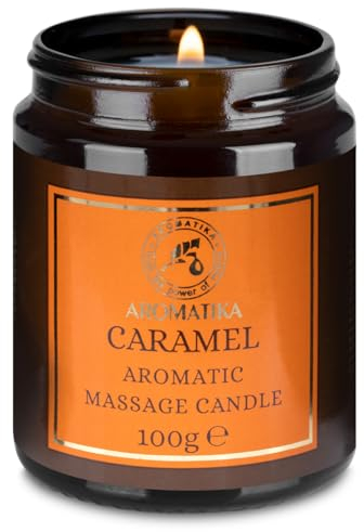 Massagekerze Karamell 100 g - Sojawachs Kerze - Massage Kerze mit Karamell Duft - Duftkerze mit Kokos- und Mandelöle - Vanille-Oleoresin - Aroma Kerze - Entspannung - Körperpflege - Aromatherapie