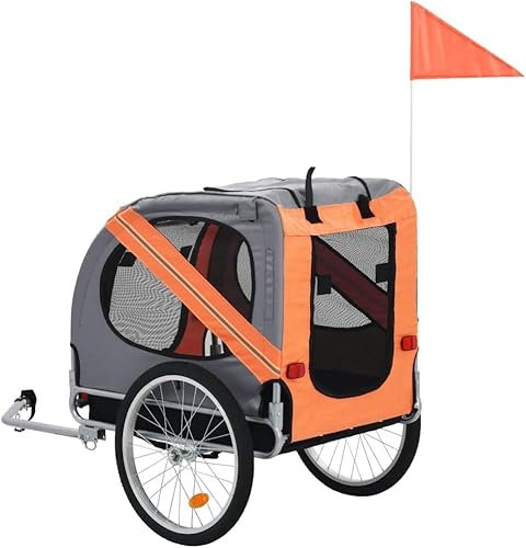 Fahrrad anhänger Zusammenklappbarer Hundefahrradanhänger, Mit 360-Grad-Rädern Und Schnellkupplung, Orange Und Braun, 137 X 73 X 90 cm
