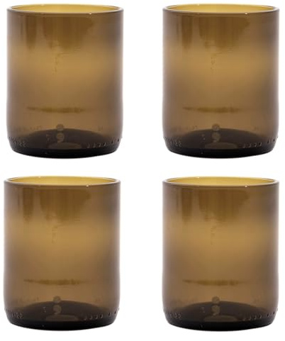 Point-Virgule Set di 4 bicchieri in vetro overciclato, 250 ml, colore: verde oliva
