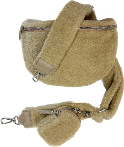 Teddyfell Gürteltasche Crossbody Bauchtasche Umhängetasche Gurt Unifarbe (Beige)