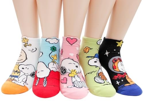 socksense The Peanuts Snoopy Socken für Damen und Teenager-Mädchen, Cartoon-Charakter-Serie, lizenziert, 5 Paar, Einheitsgröße