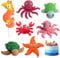 7PCS 3D Cake Decoration - Sea & Beach Theme Cake Toppers, Includes Turtle & Ocean Animal Toppers for Birthday Parties