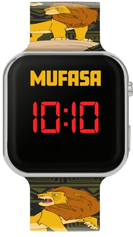Disney LKG4010 Kinder-Armbanduhr, Motiv: König der Löwen, Mufasa, schwarzes Silikonarmband, LED-Digitaluhr, Schwarz , Modern