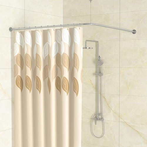 Yampos L-förmige Eck-Duschvorhangstange, 99,1-175,3 cm x 139,7-215,9 cm, verstellbare, um 90 Grad gebogene Badezimmerstange, quadratisch, kein Durchhängen, mit 12 Haken und Deckenhalterung, Silber
