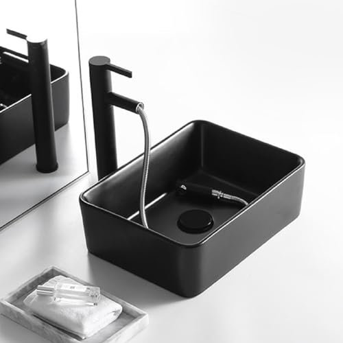Badezimmer Gefäß Waschbecken Keramik Waschbecken Arbeitsplatte Kunstbecken Kratzfestes Shampoo-Becken Leicht zu reinigen für kleine Wohnung, Restaurant, Balkon, Puderzimmer, Hotel (Farbe: Schwarz A,
