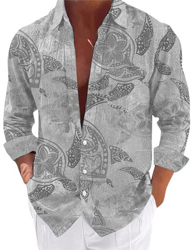 AMDOLE Petits T-Shirts pour Hommes Chemises océan pour Hommes à Manches Longues boutonnées décontractées Chemise à Fleurs de Plage et Costumes Longs Malles pour Hommes T-Shirts Blancs Longs