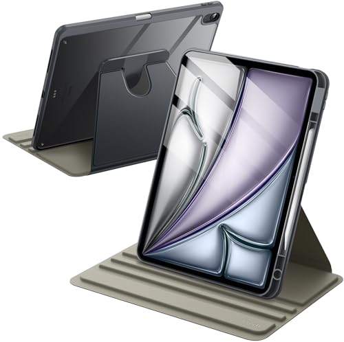 JETech Coque Rotatif pour iPad Air 13 Pouces M3/M2 (2025/2024) avec Porte-Pencil, Étui Housse de Support de Protection Rotatif à 360 Degrés Dos Transparent (Gris Sidéral)