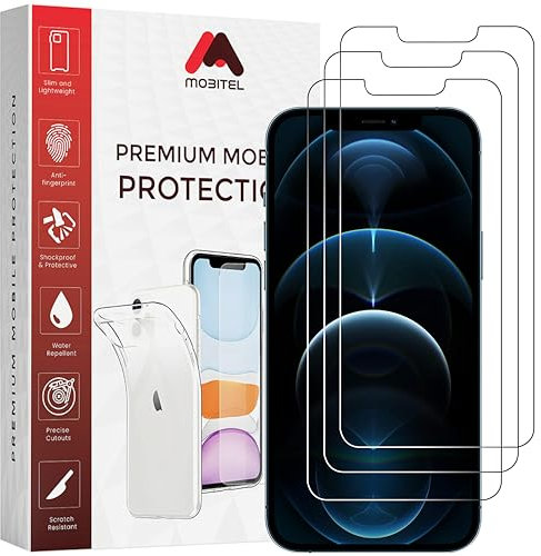 Mobitel 3-Pack Screen Protector for iPhone 12 Pro Max, 6.7-Inch 9H Hardness Tempered Glass Case-Friendly Protector, Anti-Scratch, Anti-Bubble with Easy Installation