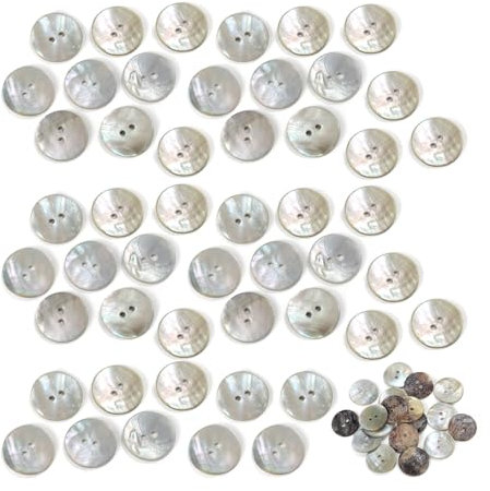 DHWEKU 50 Stück Natürliche Muschelknöpfe aus Perlmutt - AKOYA - Verschiedene Größen - Hergestellt und versandt aus Spanien