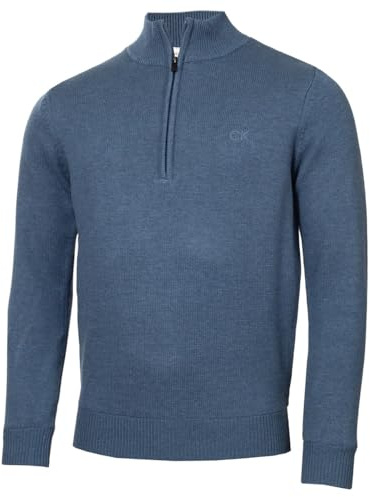 Calvin Klein Mens Lined Chunky Half Zip Sweater - Denim Marl - XL