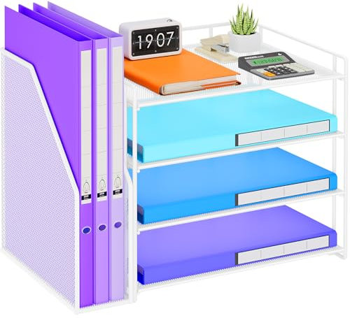 VITVITI Schreibtisch Organizer, 4 Ebenen Briefablage, Aktenhalter mit Stehsammlere, Büro Organizer für A4 Dokumentenablag, Zeitschriftensammler (Weiß)