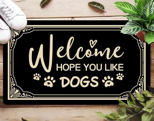 Oujilidemat Welcome Hope You Like Dog Door Mat,Funny Dog Doormat,Welcome Mat Dog,Dog Welcome Mat Front Door,Funny Doormat, Non-Slip Rubber 30x17 Inch