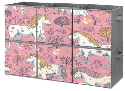 YJWANDL Foldable Storage Bins, Unicorns Print Organizer Boxes with Sturdy Handles, Collapsible Storage Containers for Closet, Shelves, Bedroom