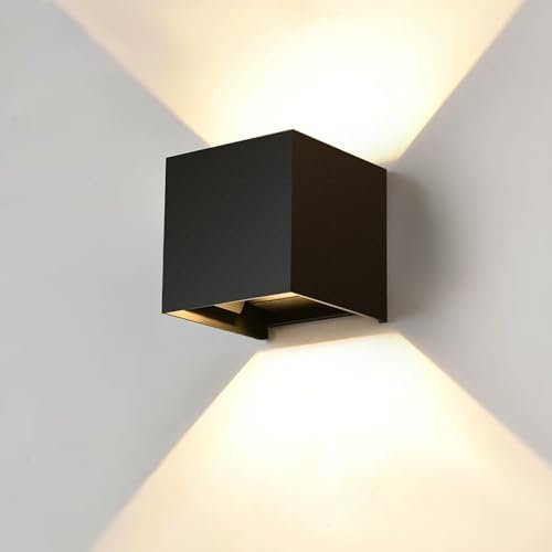 Mr.Sun LED Wandlampe Innen Außen 12W Wandleuchte IP66 Wasserdichte Außenwandleuchten für Hauswand Außenbeleuchtung & Wandbeleuchtung Schwarz Warmlichtquelle 3000K mit Einstellbarem (Quadrat)