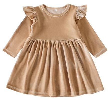 Toddler Girls Long Sleeve Dresses Solid Dress Clothes Weihnachtsgeschichten Adventskalender (Khaki, 18-24 Months)