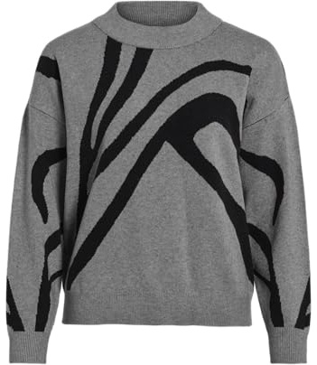 Vila Damen Strickpullover gestrickter Pulli Rundhals mit Muster VITif Jacquard