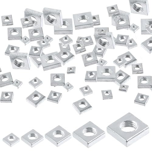 Dadi Quadrati, Dadi di Bloccaggio, Dado Quadro, Dadi per Inserimento Quadrato, Kit Assortito per la Produzione Automobilistica, Accessori Elettrici per la Casa, Include M3, M4, M5, M6, M8, 50 Pezzi