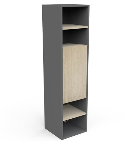 Demeyere - Armario pequeño con 1 Puerta, 4 nichos y 3 estantes de Madera ecológica, Color Negro Mate y Roble Hamilton - Baño Gama Line - 30 x 125 x 30 cm, 30 x 120 x 30 cm