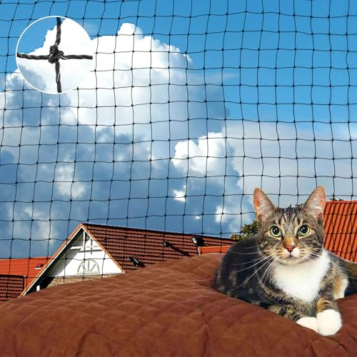 AROMUJOY Kattnät för balkong, 6x3 M kattnät trådförstärkt, balkongnät robust bit- och rivtåligt UV-beständigt med fästspikar, kattskyddsnät för balkonger, terrasser och fönster