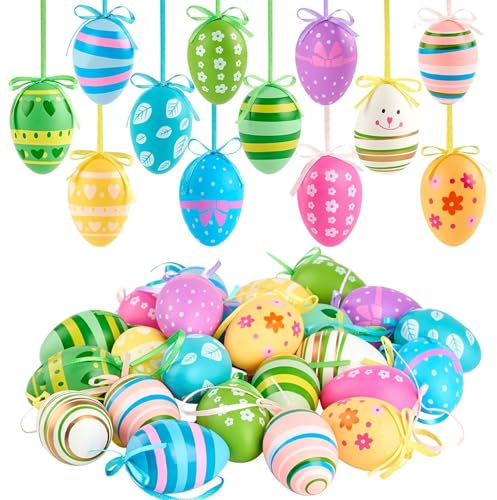 12 Stück Ostereier zum Aufhängen, Ostereier, Ostereier Deko 6 X 4cm, Plastikeier zum Aufhängen & Dekorieren Kunststoffeier für Draußen Und Innen Osterdeko Deko zu Ostern