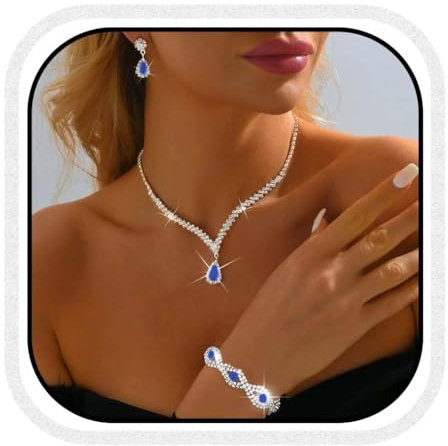 Fashband Strass-Schmuck-Set, Silberschmuck, Halskette, Hochzeits-Halskette, Schmuckzubehör für Damen, Einheitsgröße, Kunstperle, Kein edelstein