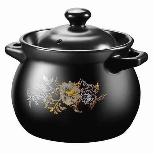 KJQWZNJI Japanese Ceramic Hot Pot Ceramic Pot Clay Pot for Cooking Soup Pot Smooth Glaze is Easy to Clean and Heat Resistant for Cooking Beans, Rice, Soup,3.2L