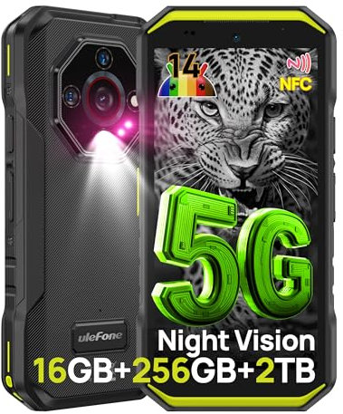 Ulefone Armor X32 Pro 5G Outdoor Handy 2025, 16GB+256GB/SD-2TB 64MP+16MP+25MP Nachtsicht 5,65” mit Blendende Taschenlampe 5500mAh Android 14 Smartphone 3-Slots/Face ID/Fingerprint/OTG/NFC Grün