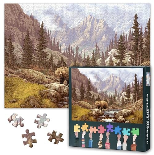Grizzly Puzzles for Adults 1000 Pieces, Landscape Jigsaw Puzzles, Grizzly Bear in the Rocky Mountains Jigsaw Puzzle 1000 Pieces, 19.5 x 27.5 Inch