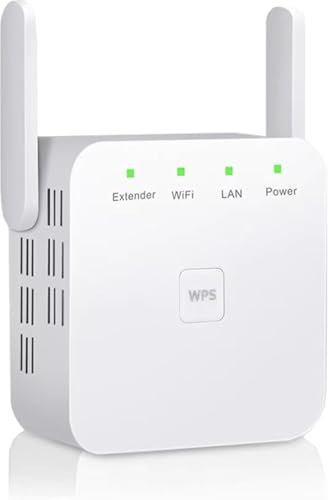 2025 Newest WiFi Extender, WiFi Booster, 2 Antennas Up to 5000 Sq.ft and 50 Devices, WiFi Repeater, Wireless Internet Repeater with Ethernet Port, 1-Click Setup, Access Point, UK plug - White