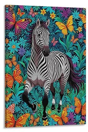 EMYXPAQM Zebra Leinwandbild Wandbilder Zebra in den Blumen Bild Auf Leinwand Für Korridor Schlafzimmer Badezimmer Wanddeko 12x18inch(30x45cm)
