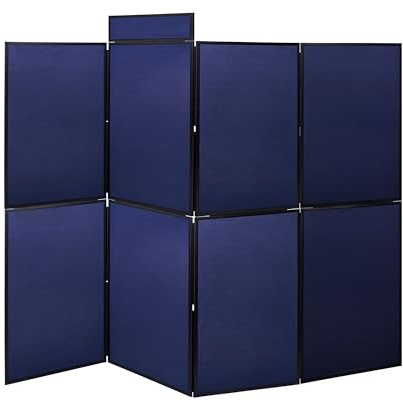 Bi-Office Floor Standing 8 Panel Display Board Blue Loop Nylon with Header, 2400x1800 mm