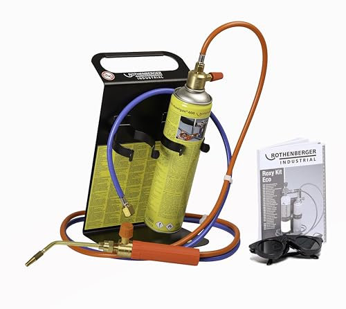 ROTHENBERGER Equipo de soldadura industrial para coche Roxy Kit Eco | Set incluye MAXIGAS 400 ml, 1 paquete de manguera, 1 boquilla de soldadura de alto rendimiento 0,9 mm, 1 x gafas de soldadura (sin