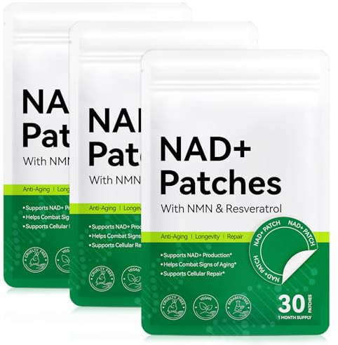 NAD Patches 90PCS, NAD Supplements with NMN & Resveratrol, Anti-Aging, Cellular Repair, NAD+ Production, Vegan, Cruelty Free, Paraben Free