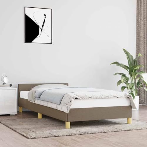 Teenpull Stoff Bettgestell mit Kopfteil, Taupe gepolstertes Bettrahmen 90x200 cm für Schlafzimmer, modernes Platform Bett ohne Matratze, Stabiler Möbel Bett Unterbau mit Lattenrost