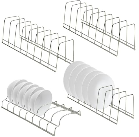 4 Pcs Support de Couvercle de Casserole, Rangement Casserole Organisateur | Acier Inoxydable Égouttoir à Vaisselle, Support Vertical pour bols, Organiseur d'assiettes Couvercle poêles Tiroir