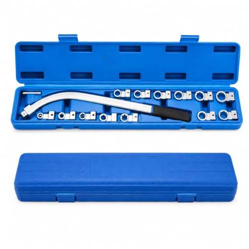 Serpentine Belt Tool Kit,Tensioner Pulley Removal Wrench,Trucks Engines | Universal 15-Piece Idler Pulley & Timing Belt Remover Set with Long Reach Wrench for Cars,Professional Auto Repair Tool.