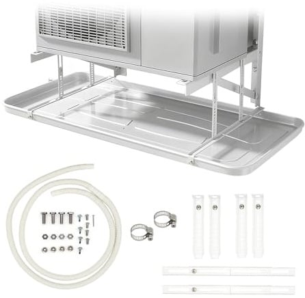 Ralertreik Bandeja de Condensación para Aire Acondicionado – Acero Inoxidable 304 Blanco – Uso Exterior, Anticorrosión, con Tubería de Drenaje y Soporte Ajustable 930x440x35mm