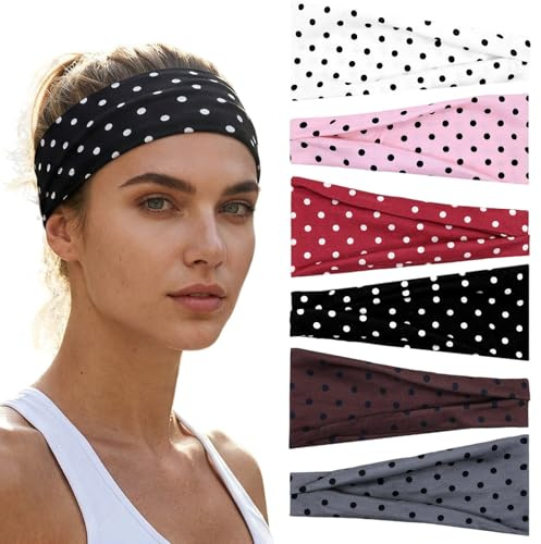 Aribliseza Haarband Damen, 6 Stück, sportlich rutschfest, dehnbar, Tupfmuster, für Yoga, Laufen und Fitness, Brauntöne