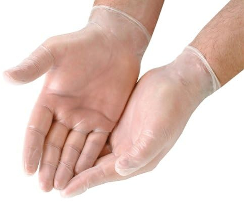 Show Me SafeHealth Clear Strong Flexible Powder Free Vinyl Gloves (Medium, 100 Count) - Safe Latex Free, Non Sterile Gloves-Ambidextrous Multi-Purpose Gloves-Pull On Disposable Gloves for Either Hand