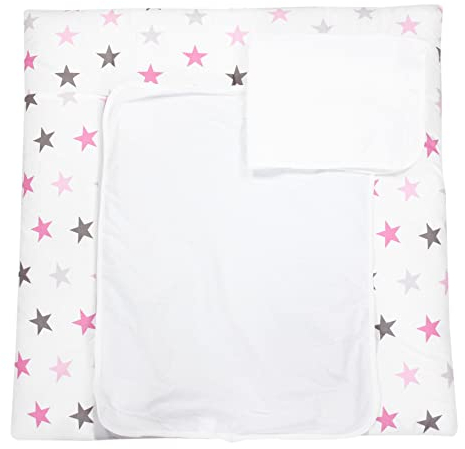 TupTam Wickelauflage mit 2 wasserfesten Frotteebezügen – weich gepolstert & hautfreundlich MAR02579, Farbe: Sterne Rosa/Grau, Größe: 76 x 76 cm