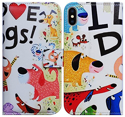 Bcov Bfun iPhone X Case, iPhone Xs Wallet Case, Colorful Cute Dogs Flip Case Wallet Leather Cover Case with ID Credit Card Slot Holder Stand For iPhone X Xs