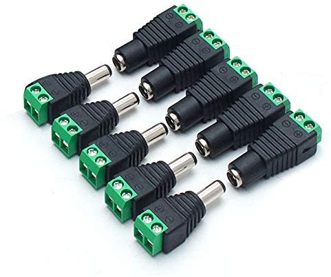 LightingWill 5Pair/10pcs 5.5 X 2.1mm Barrel Power 12V Male and Female DC Jack Power Connector Adapter Plug for CCTV Security Camera LED Strip