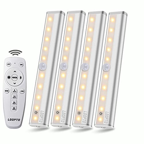 LDOPTO Under Cabinet Kitchen Lights with Remote Dimmable LED Cupboard Battery Powered LED Bedroom Lights with Timer for Kitchen Hallway, Multiple Colors 4 Pack